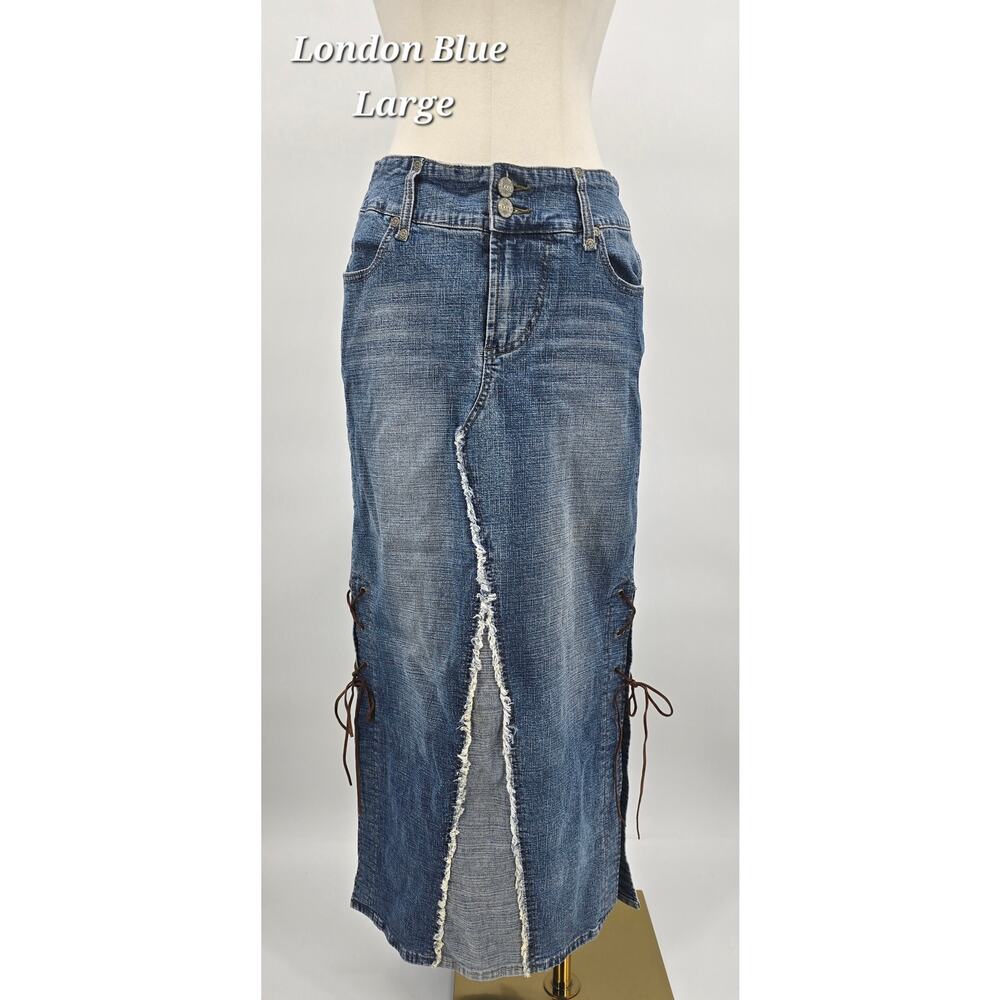 Vintage Y2K Streetwear Indie Sleaze London Blue by Vigoss Denim Midi SkirtL